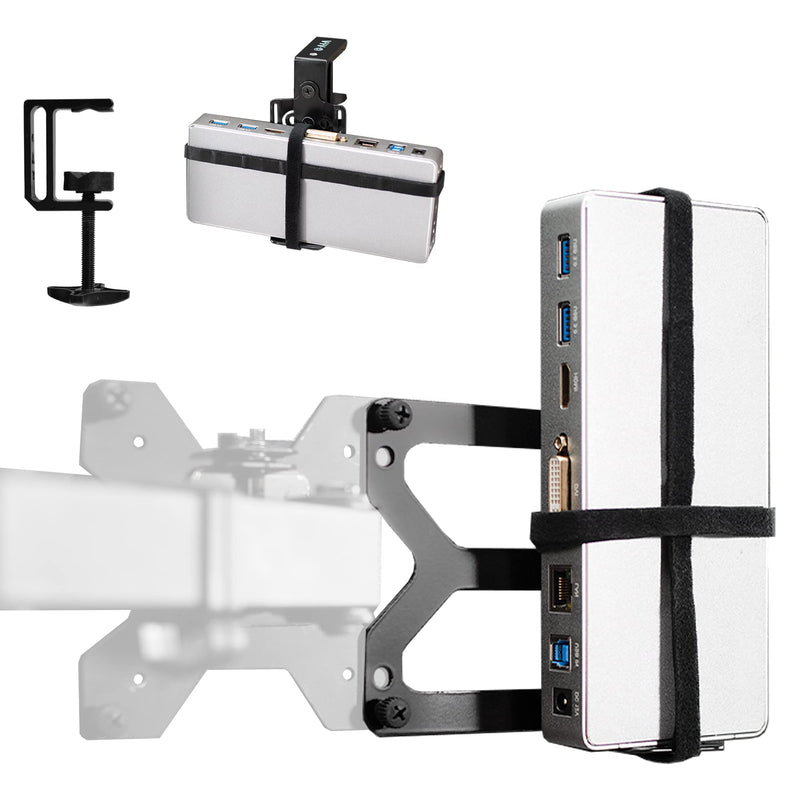 VIVO Universal Docking Station Mount for Workstation, Behind Monitor VESA Mounting, Under Desk Installation, Heavy Duty C-clamp Options, Fits Docking Stations up to 10 inches Wide, MOUNT-DS01