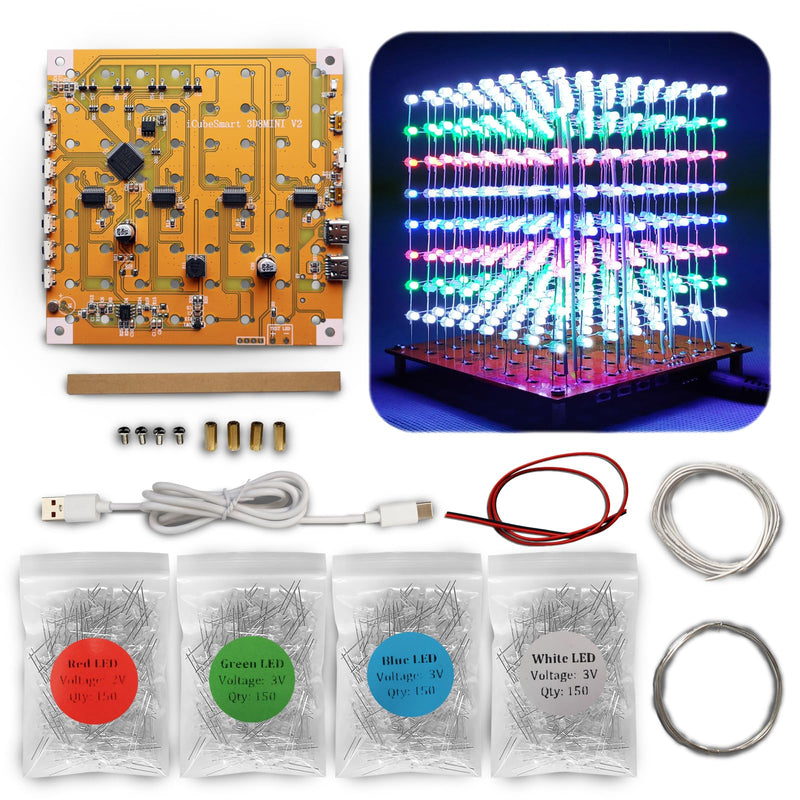 Mini 3D LED Cube DIY Electronics Kit Soldering Project Kit (3D8MINI-MULTI-KIT) 3d8mini Multi Kit