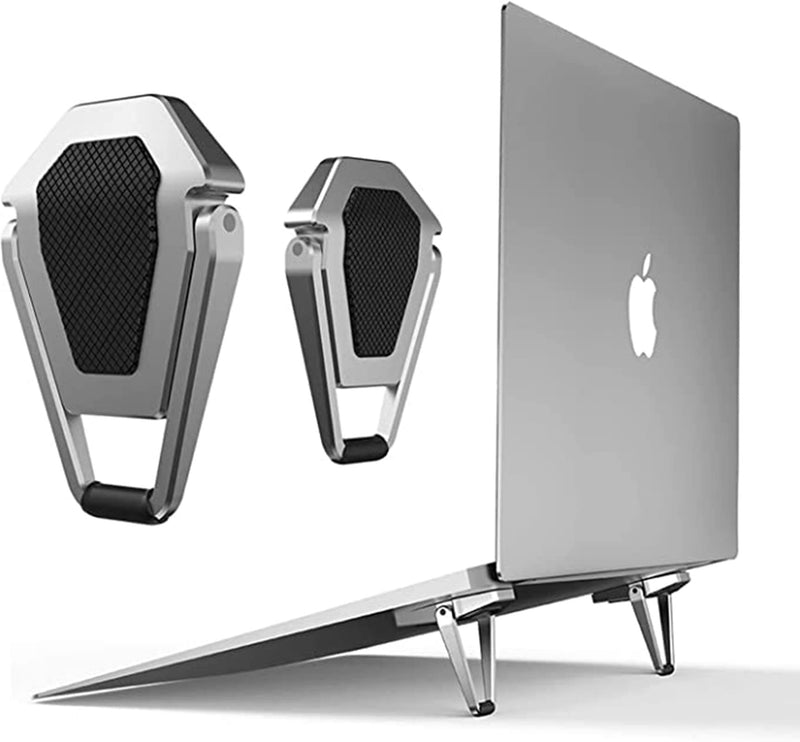 Portable Invisible Laptop Stand - 2PCS Zinc Alloy Mini Stand, Heat Dissipation Pad, Lifter for 12-20 inch Laptops Silver