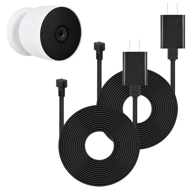2Pack Power Cable Compatible with Google Nest Cam Outdoor or Indoor, Battery, 30Ft/9.1m Weatherproof Outdoor Cable Continuously Charging Your Nest Camera (Black) Black