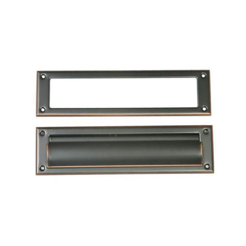 Architectural Mailboxes Mail Slot Cover for Front Door, Rubbed Bronze | Rust-resistant with a spring-loaded interlocking flap. Includes interior and exterior plates, template, and hardware.