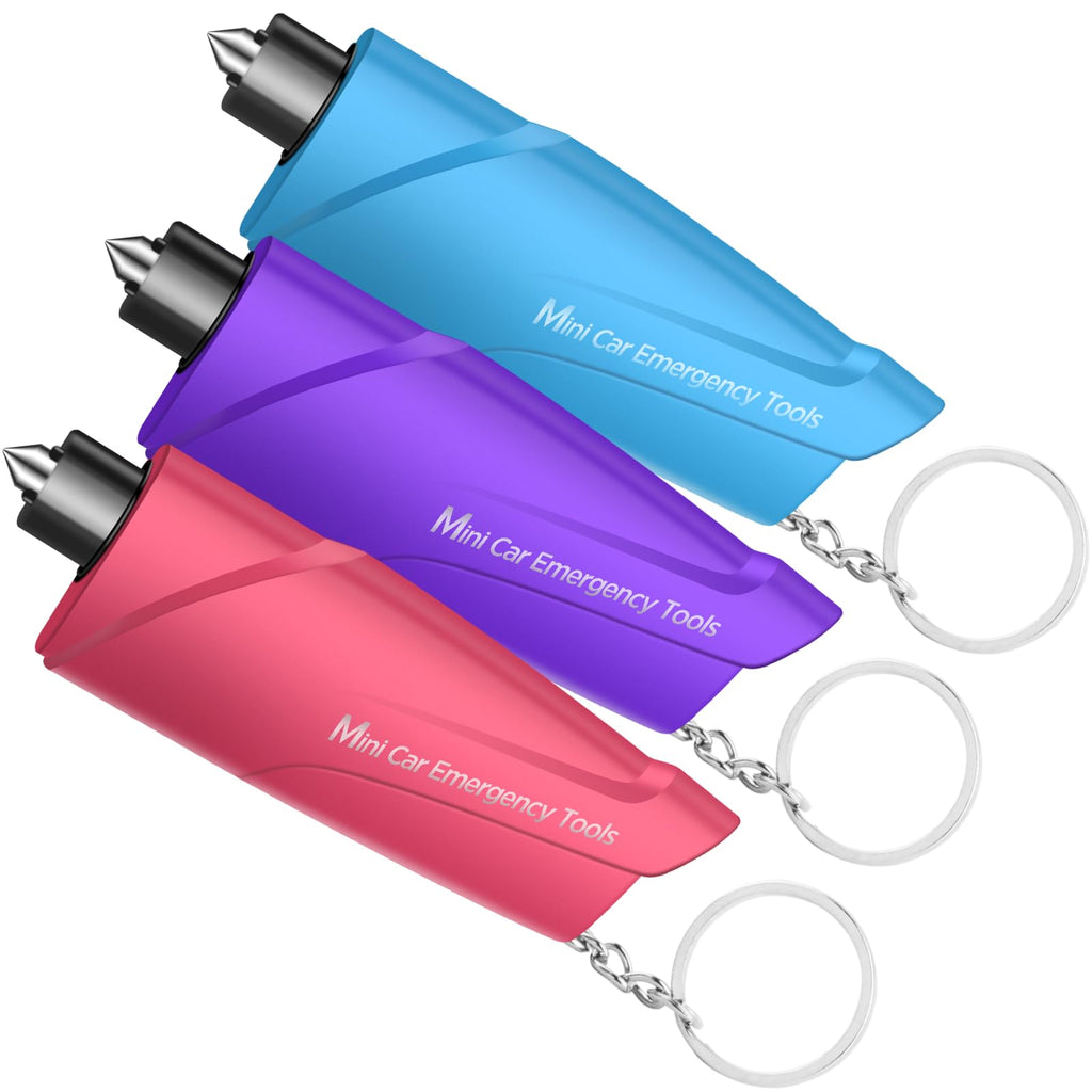 Window Breaker Seatbelt Cutter,3-in-1 Mini Glass Breaker, 3 Pack Car Escape Tool for Land and Underwater,Keychain Car Emergency Tool（Pink/Purple/Sky Blue） Upgrade Pink/Purple/Sky Blue