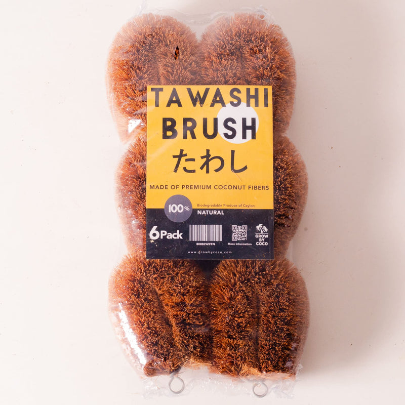 Pack of 6 Tawashi 100% Natural Coconut Coir Fiber Brush, Vegetable Scrub Brush, Ideal for Fruit Scrub, Kitchen Cleaning Needs, Kamenoko Japanese Design