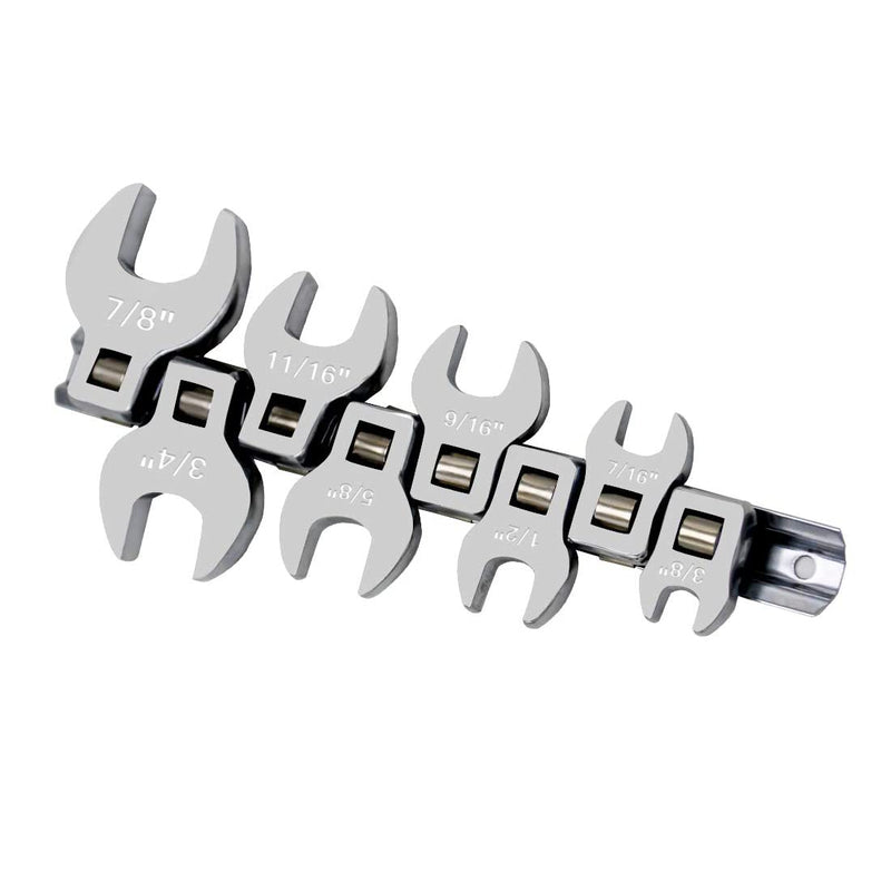 MacWork 3/8 Inch Drive Crowfoot Wrench Set 8PCS Crowsfoot Wrench Set SAE 3/8" to 7/8", Ideal for Tight Spaces, 8-Piece Kit With Clip-on Organizer