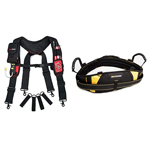 MELOTOUGH Magnetic Suspenders Tool Belt Suspenders with Large Moveable Phone Holder and Padded Electrician Tool Belt Tradesman Pro Padded Tool Belt