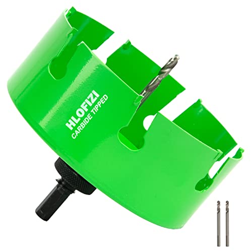 6-1/8 Inch Carbide Tipped Hole Saw for 6" Recessed Lights Multi-Material Hole Cutter with Arbor for Hard Wood, Drywall, Plaster Ceiling, Sheetrock, Plastic, Fiberglass, 5X Faster, Green 6-1/8 In.