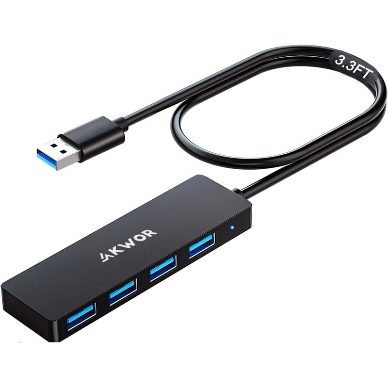 USB Hub, AKWOR 4-Port USB 3.0 Hub USB Splitter USB Expander for Laptop, Xbox, Flash Drive, HDD, Console, Printer, Camera,Keyborad, Mouse-3.3FT USB Hub