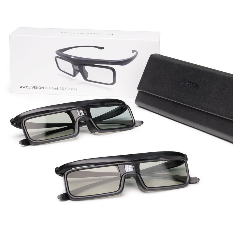 AWOL VISION DLP Link 3D Glasses, Rechargeable Active Shutter Eyewear Compatible with AWOL VISION LTV-3000 Pro and LTV-3500 Pro, Vanish TV & Other DLP-Link 3D projectors (2 Packs) 2 Packs