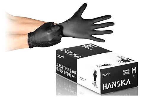 HANSKA 100 Black Nitrile Disposable Gloves - Powder Free - Disposable - Ambidextrous - Non-Sterile - Rubber Base - Suitable for Medical Areas, Food Handling (100, M) 100 cm