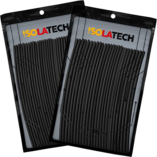 Insulatech Heat Shrink Tubing Set Black 2:1 Diameter 1 mm Diameter 2 mm without Adhesive | Unlabeled, 55-piece set, 30 x 20 cm Ø1 mm and 25 x 20 cm Ø2 mm, made of polyolefin, for insulating cables and soldered connections. Bundles 1+2 mm Ø