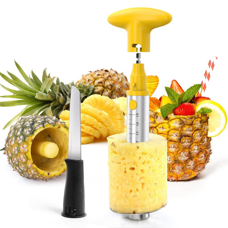 YYP Pineapple Cutter with Knife, [Upgraded, Electric & Manual] Durable Pineapple Corer with Electric Drill Accessory, Stainless Steel Fruit Peeler Knife Pineapple Slicer Core Remover Kitchen Tool Pineapple Corer with Knife
