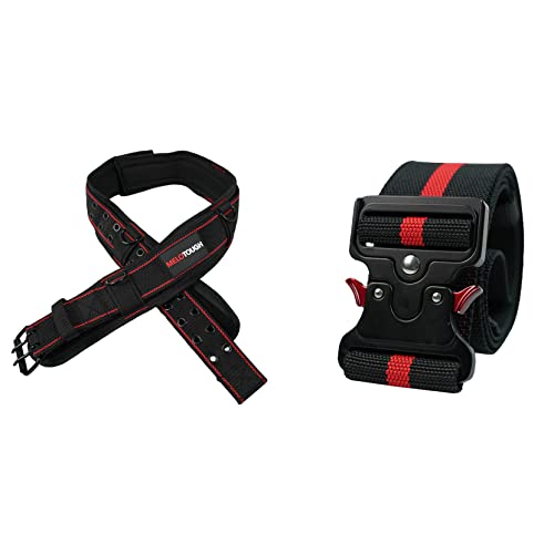 MELOTOUGH Padded Tool Belt with D ring for men construction and 2" Nylon Web Work Belt with Heavy Duty Quick Release Rugged Metal Buckle