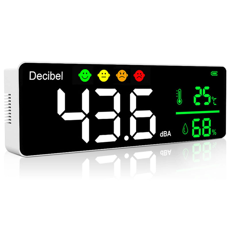 Digital Decibel Meter, 3-in-1 Sound Level Meter, Wall Hanging, Sound Level Meter with Temperature & Humidity, 30 ~ 130 dB, 11 Inch Large LED Screen, for Home, Baby Room, Library White