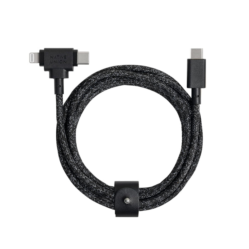 Native Union Belt Cable Duo – 5ft Ultra-Strong Braided Universal Charging Cable – Made with Recycled Materials – 2-in-1 Multi-Device MFi Certified Connectors for Lightning & Type-C Devices (Cosmos) Cosmos