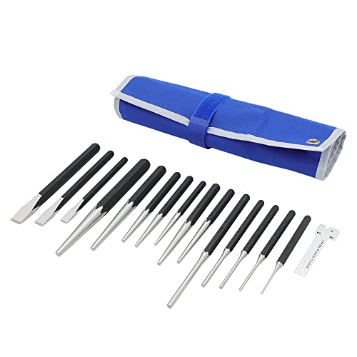 MichaelPro Punch and Chisel Set, 16-Piece Punch Set Tools with Center Punch, Pin Punch, Starter Punch, Chisel, Gauge and Tool Storage Pouch, Heavy Duty Chrome Vanadium Steel Chisels and Punch Tool Set