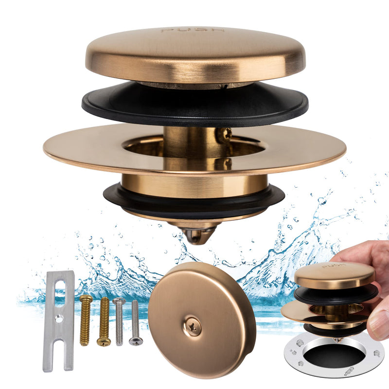 Champagne Bronze Universal Tub Drain Tip Toe Tub Conversion Kit Assembly, Artiwell EZ Installation Bathtub Drain Replacement Trim Kit with 1-Hole Overflow Face Plate and Pop-Up Tub Stopper Champagne Bronze