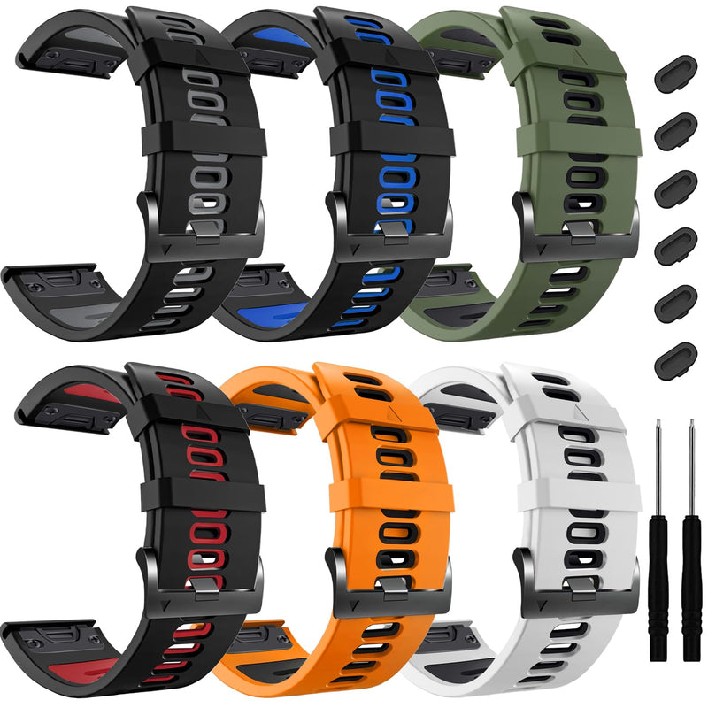 ZPJPPLX 26mm Easy Fit Watch bands For Fenix 8 51mm 7X Pro 6X 5X,Soft Silicone Sport Straps Compatible for Garmin Epix Pro 51mm/Tactix7 AMOLED/Fenix 6X Pro/Fenix 5X Plus/Enduro3 2/Descent Mk2i/3i 51mm 6PackB