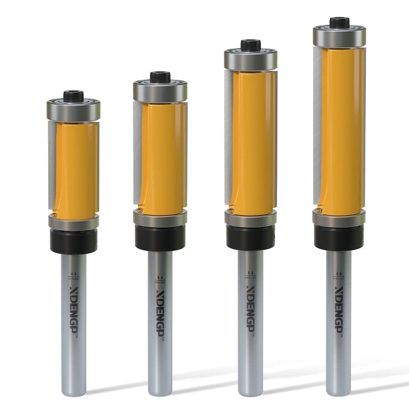 4 PCS Top and Bottom Bearing Flush Trim Router Bits Set 1/4 Inch Shank, 1/2 Inch Cutting Diameter, 3/4", 1", 1-1/4", 1-1/2" Inch Cutting Length 4 Bits Set