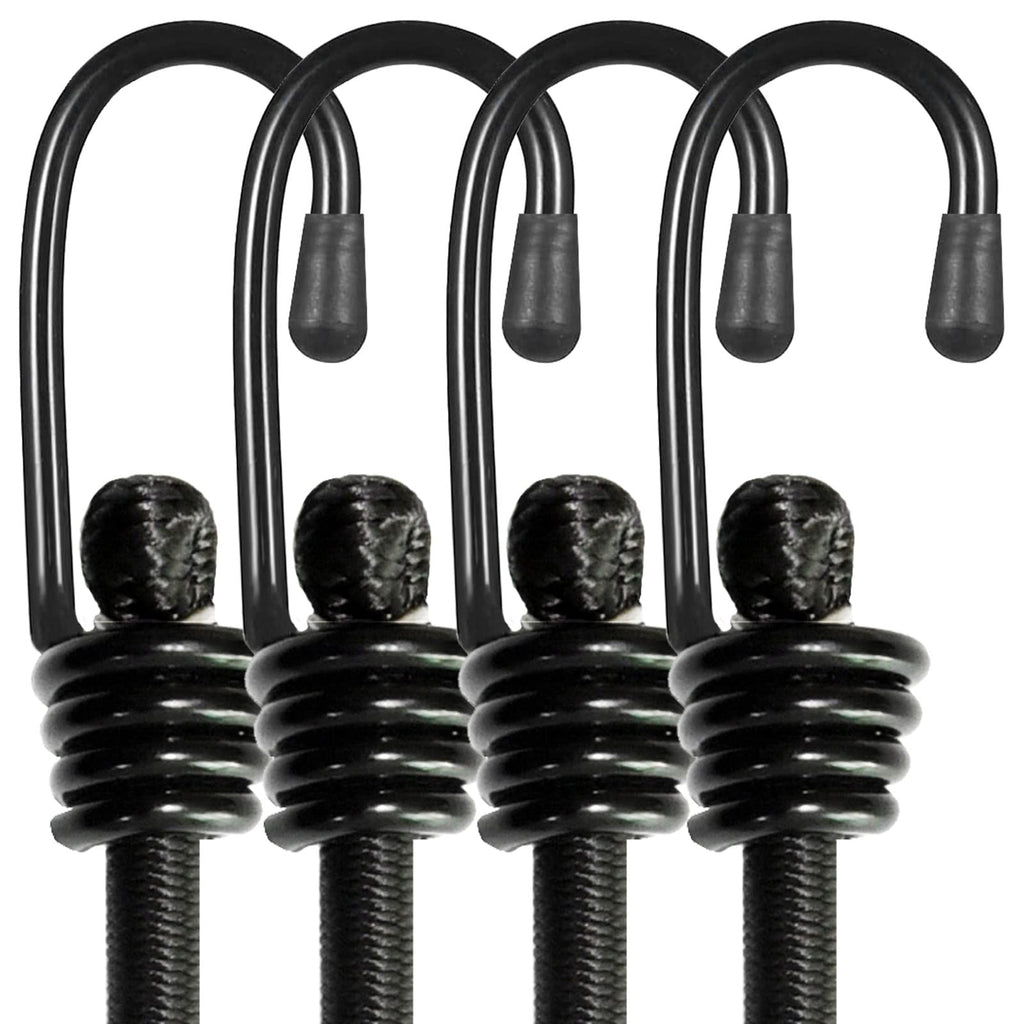 Bungee Cords with Hooks, Heavy Duty Outdoor Elastic Bungee Straps，No Odour Industrial Grade Bungee Rope for Securing Tarps, Luggage, Tents, Bikes or Garden Tidying 24inch 4Pcs (Black) 24inch x 4pcs