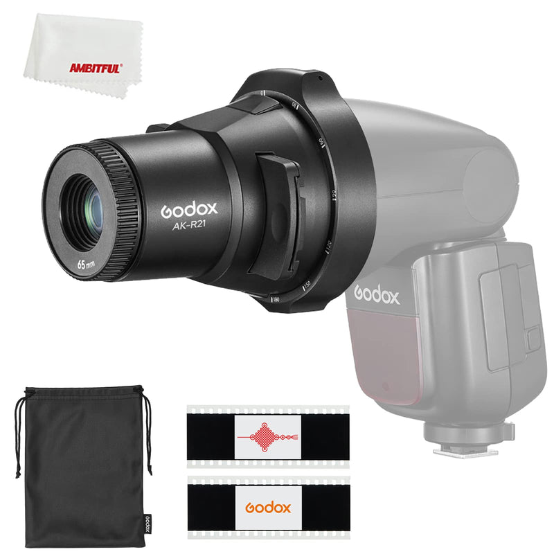 Godox AK-R21 Conical Snoot GOBO Projector Attachment w/65mm Lens, Interchangeable Gobos & 50/83mm Lenses for Godox V1/AD200 Pro/AD100 Pro/TT685II/V860II, Compatible with Canon/Nikon/Sony Speedlights Black