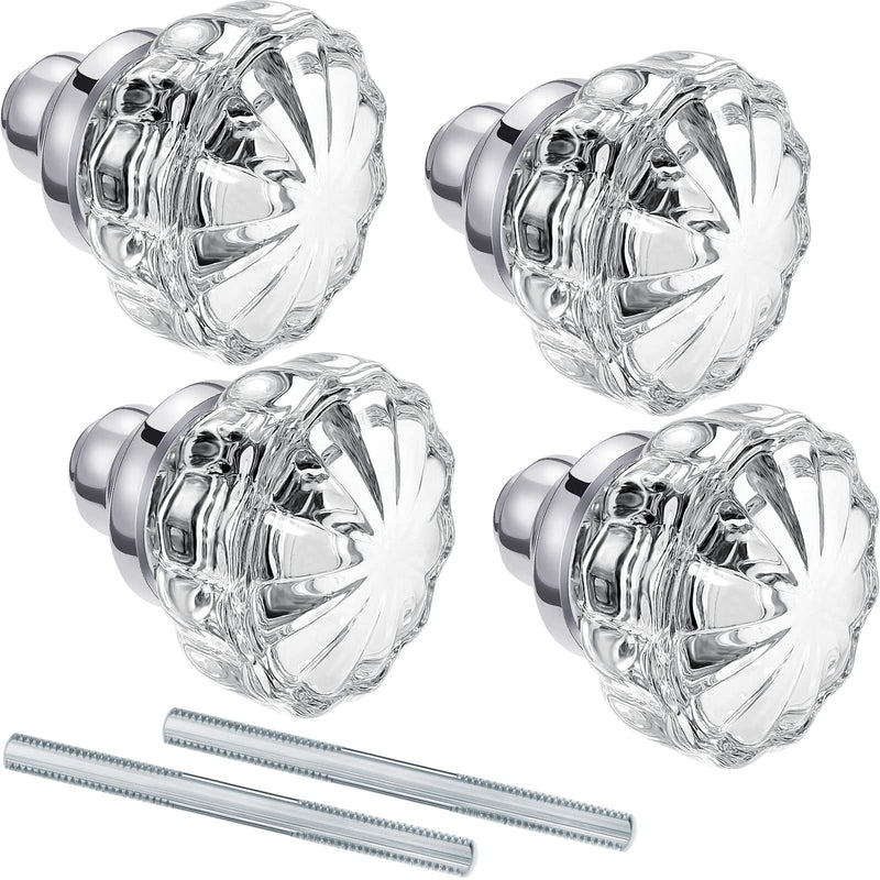 Amylove 2 Set Glass Door Knobs Mortise Style Fluted Crystal Antique Door Knobs with Spindle Antique Doorknobs for Home Interior(Silver,Basic) Silver Simple