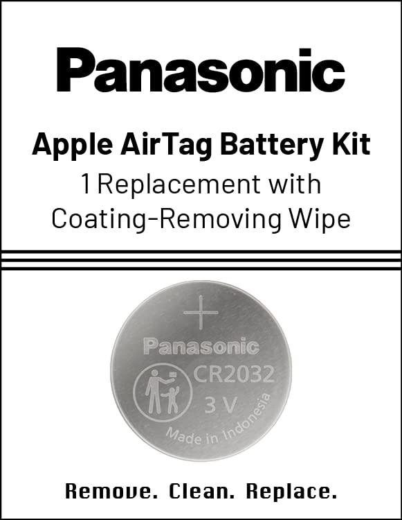 Panasonic AirTag Battery Kit, Size CR2032 with Bitterant Coating-Removing Wipe, Apple-Approved OEM Replacement for AirTag