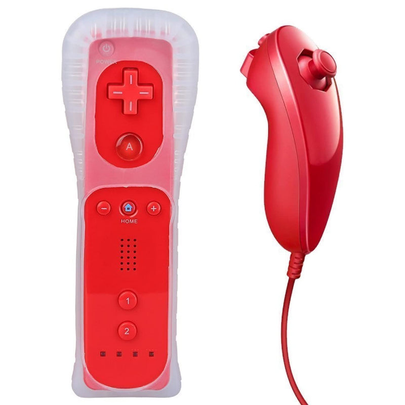 Lyyes Remote Controller for Wii, Wii Remote and Nunchuck Controllers with Silicon Case and Strap for Wii and Wii U (Red) Red