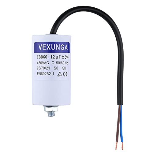 VEXUNGA 12µF 450V Motor Capacitor Starting Capacitor Capacitor 12uF 12uF 450 Volt 40 x 70 mm CBB60 Capacitors Cable M8 for Electric Motor