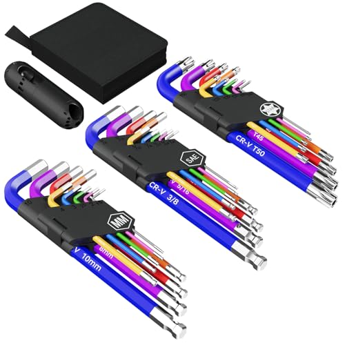 27 PCS Hex Key Set, Color-Coded, Chrome Vanadium Steel, Ideal for DIY Repairs of Bikes, Furniture, Electronics, Machinery, Cars, Motorcycles and Toys 27 PCS Set