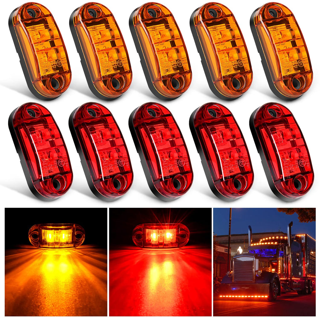 Nilight 2.5Inch Oval Side Marker Light 10PCS 2 Diode LED Trailer Fender Light Clearance Light Waterproof Surface Mounted for 10-30V Truck Camper Boat Lorry 10Pcs 2.5Inch Red Amber Lights