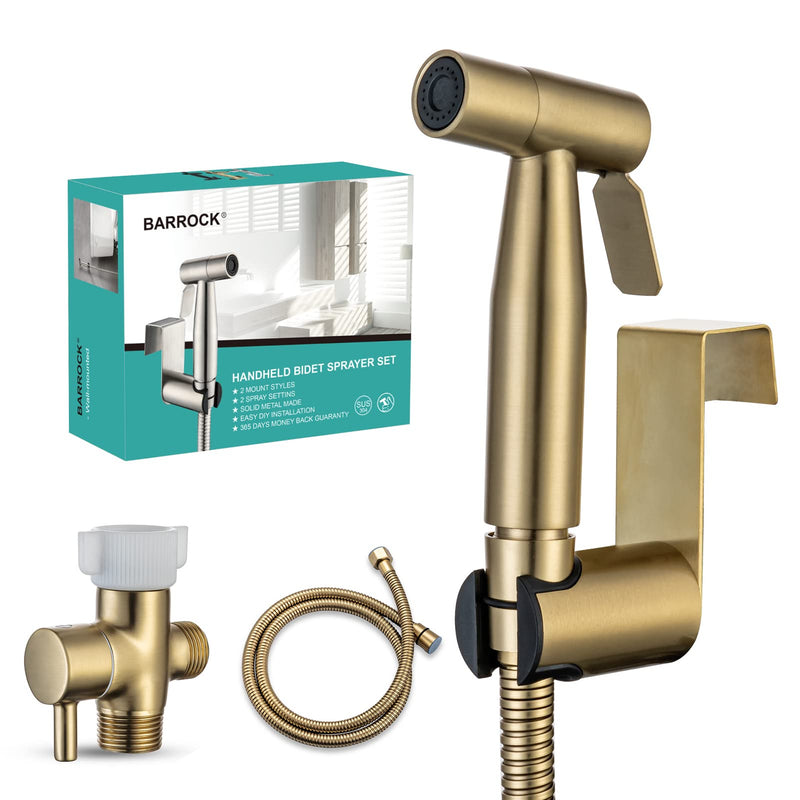 BARROCK Handheld Bidet Sprayer for Toilet, Stainless Steel Metal Made Baby Cloth Diaper Spraying Kit, Bathroom Toilet Bidet Attachment Set for Bathing Pets and Feminine Hygiene, Brushed Brass Gold Brushed Gold 1