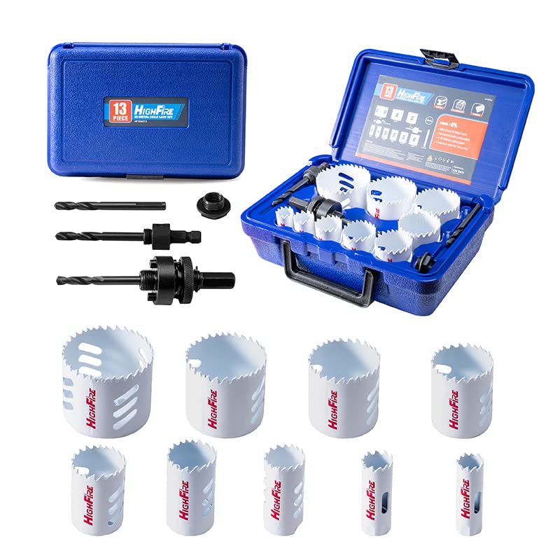 HIGHFIRE 13pcs Hole Saw Set,Bi-Metal Hole Saw Kit, M42 Bi-Metal Hole Cutter Set with General Purpose 3/4" to 2-1/2" 13set
