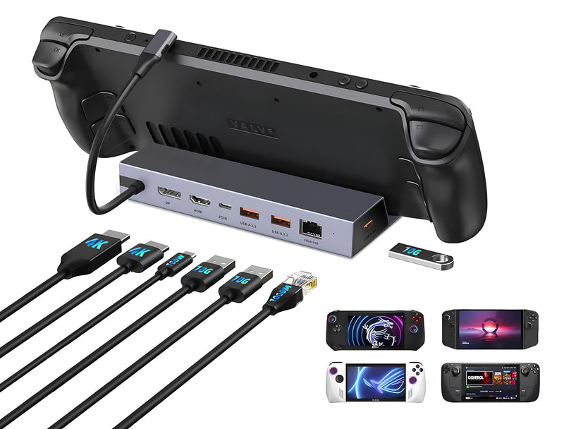 7-in-1 Steam Deck Dock with Dual 4K@60Hz HDMI DisplayPort – 100W USB C Docking Station for Steam Deck ROG Ally Legion Go – MacBook iPad Android Gaming Hub/Gigabit Ethernet 3xUSB 3.0 Ports Steam Dcek Dock(DP&HDMI)