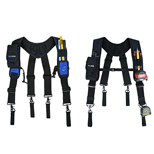 MELOTOUGH Tool Belt Suspenders Contruction Bag Suspenders Heavy Duty Padded Work belt Suspenders for Carpenter + Magnetic Suspenders Tool Belt Suspenders with Large Moveable Phone Holder