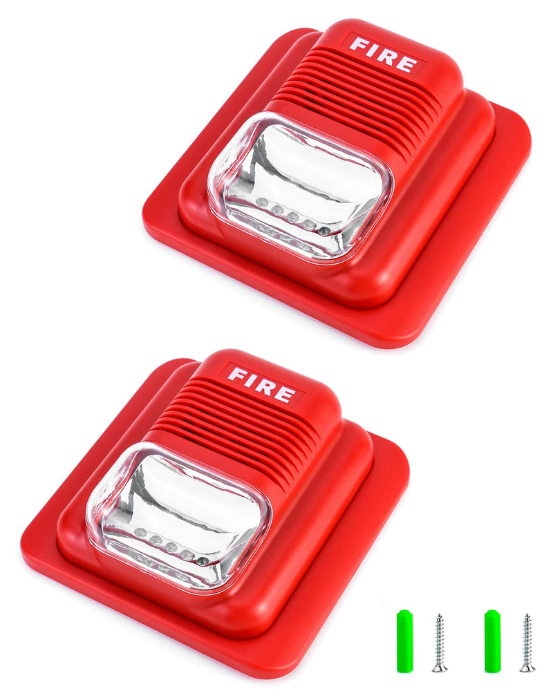 QWORK Fire Alarm, 2 Pack 12 / 24V DC Wired Sound and Light Fire Alarm Warning Strobe Siren Horn, Sound Alarm Security System Sensor