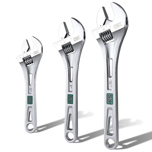 SK 3-Piece Adjustable Wrench Set, 6", 8", 10", SAE & Metric Scales 6-Inch, 8-Inch, 10-Inch