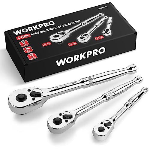 WORKPRO 3-Piece Ratchet Set, 1/4", 3/8", 1/2" Drive, 72-Tooth combo kit(1/4,3/8,1/2)