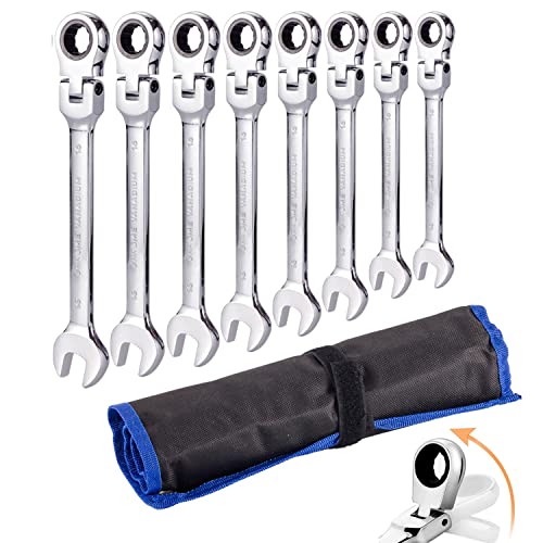 Qnkaa Flexible Ratchet Wrench Set 8pcs 9-17mm Spanner Gear Ring Metric 8pcs