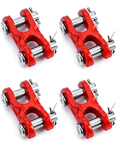 QWORK 3/8 Inches Twin Clevis Safety Chain Repair Links, 4 Pack Trailer Tie Down Links, Industrial Grade Heavy Duty Material - 6,600 LBS. Capacity 6600lbs
