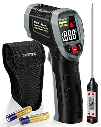 Eventek [3 in 1] Infrared Thermometer, -50°C ~ 600°C Temperature Meter with 304 Meat Thermometer & Bag, Laser Thermometer IR Non-Contact Digital Pyrometer Gift for Kitchen Barbecue Industry
