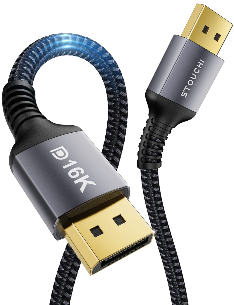 Stouchi DisplayPort Cable 2.1, 16K 3.3FT/1M DisplayPort Cable 80Gbps 16K@60Hz, 10K@60Hz, 8K@60Hz HBR3 4K@60Hz/144Hz 5K@60Hz 1080P@240Hz Support FreeSync G-Sync HDR10 for Gaming Monitor Graphics Card 3.3 FT 16K-Grey 1