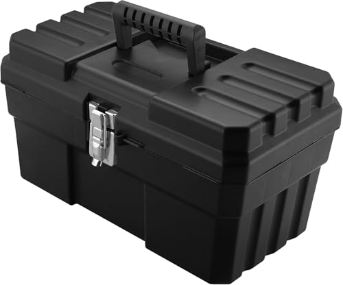 Akro-Mils 14-Inch Plastic Toolbox with Removable Tray, Steel Latch & Padlock Eye, Industrial-Grade Tool Box for Tools, Crafts, First Aid & Hobby Supplies, 14" x 8" x 8", Made in USA, Black (09514) 1-Pack