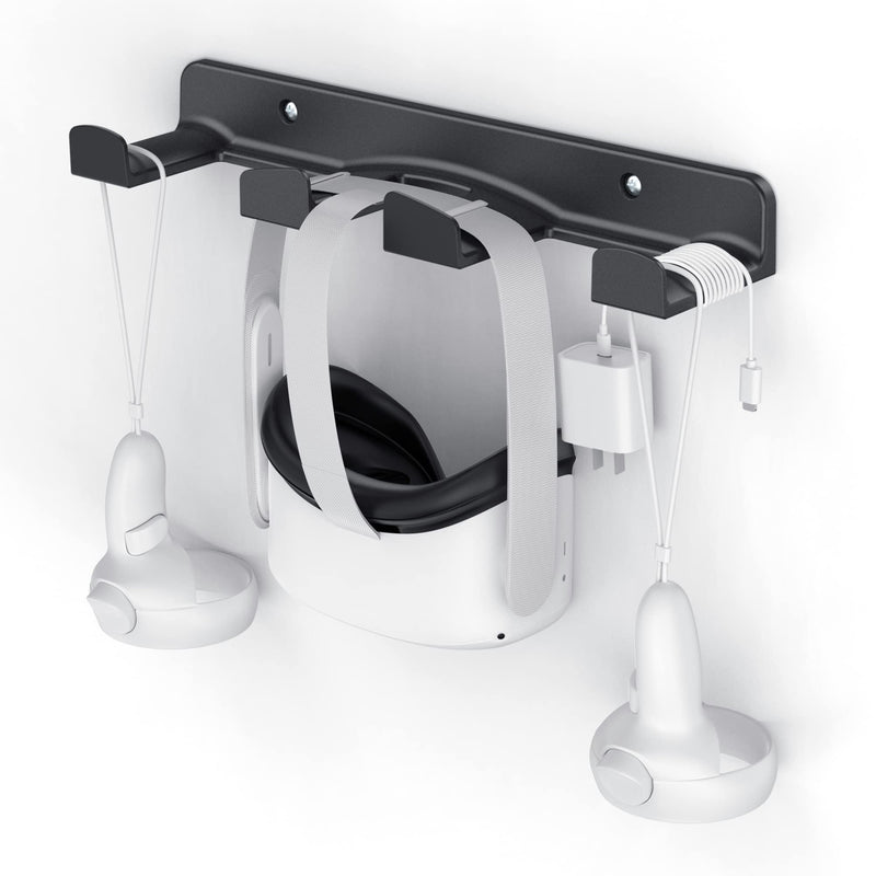 HomeMount VR Wall Mount Storage Stand Hook-for Meta/Oculus Quest 2/Quest/ Rift/ Rift S/ Valve Index/ HTC Vive/ HP Reverb G2/ Playstation VR Headsets, Gaming Controller Hanger Space Saving（Black） Black