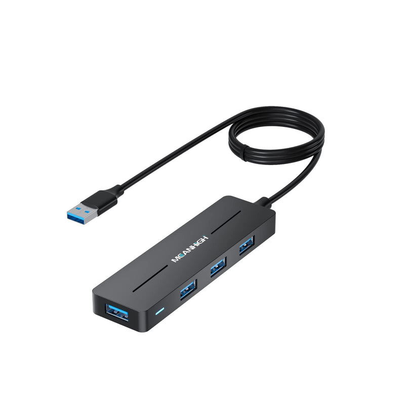 USB Hub, 3.0 4-Port Ultra-Slim Data USB Expander with 4 FT Extended Cable Compatible with MacBook, Mac Pro, Mac mini, iMac, Surface Pro, XPS, PC, Flash Drive, Mobile HDD (Black) Black