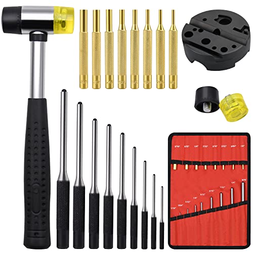 22pcs Pin Punch Set, Including Universal Block, Brass Pin Punches Brass Pin Punches + Block