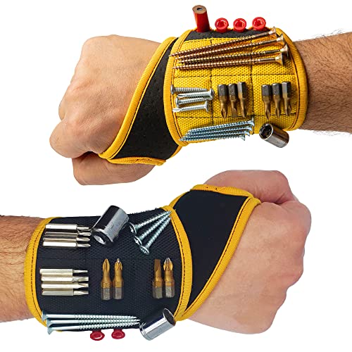 BINYATOOLS Magnetic Wristband Yellow - Black Bundle | Super Strong Magnets Holds Screws, Nails, Drill Bit. Unique Wrist Support Design Cool Handy Gadget Gifts