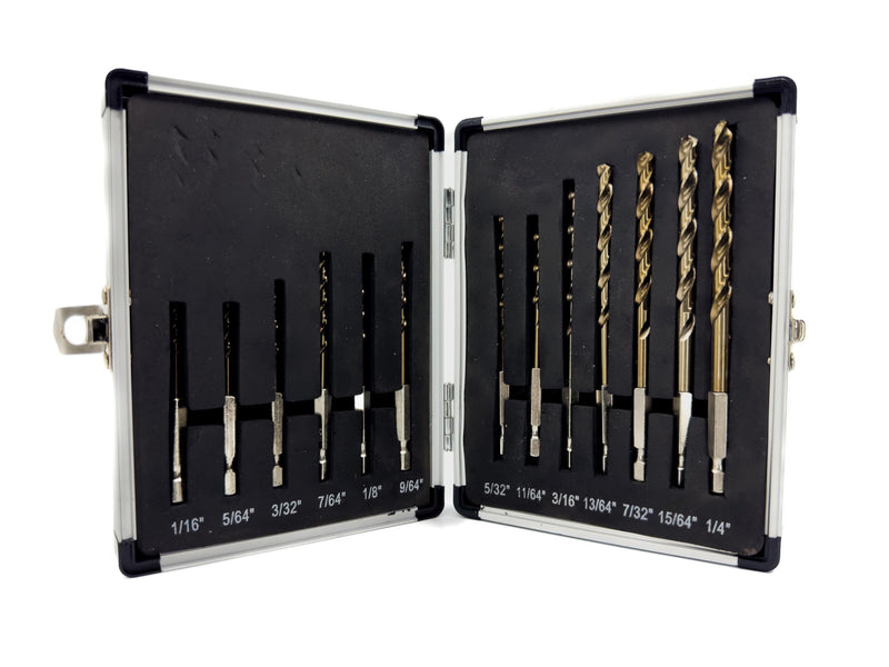 Drill America 13 Piece Quick Change Cobalt Drill Set with Hex Shank, (1/16" - 1/4" x 64ths), COHEX Series