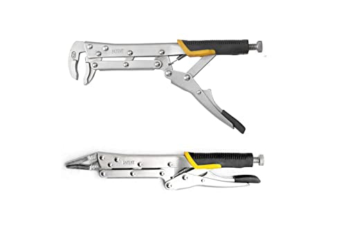 12Inch Extended Long Locking Vise Grip Pliers Set, Straight Head / 80 Degrees Head Needle Nose Pliers Set, Fast Release Design, CRV Steel