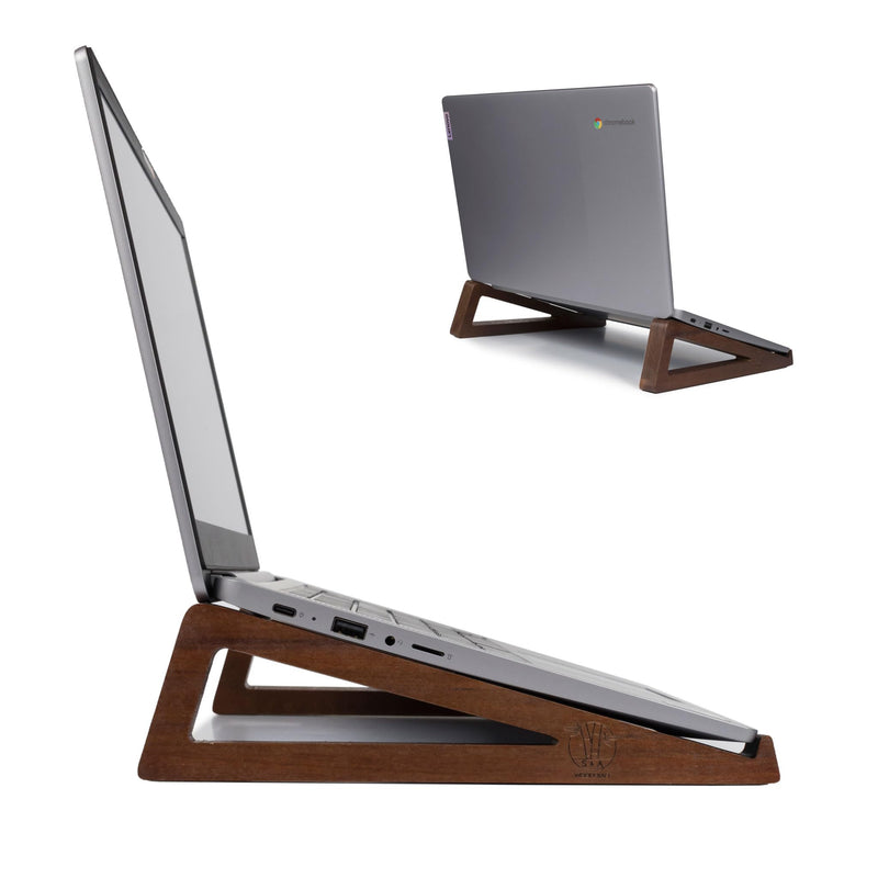 S&A WOODCRAFT Wooden Laptop Stand, Portable Desk Laptop Holder for Tablet with Carry Pouch, Compact Travel Laptop Stand with Protective Silicone Pads, Suitable for Laptops and Tablets Brown Acacia