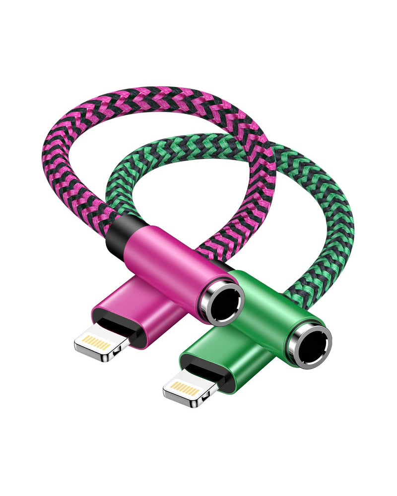 [Apple MFi Certified] 2Pack iPhone 3.5mm Headphone Adapter, Lightning to 3.5mm Headphone Jack Adapter iPhone Aux Audio Jack Adapter Dongle Cable for iPhone 14 13 12 11 Pro Max Plus Mini XR 8 iPad iPod 2*Rose, Green